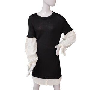 Devlin Twofer Sweater Dress Size Small Black Knit with White Attached Sleeves